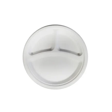 10" Round Bagasse Dinner Plates - Three Comp - 125 Pack