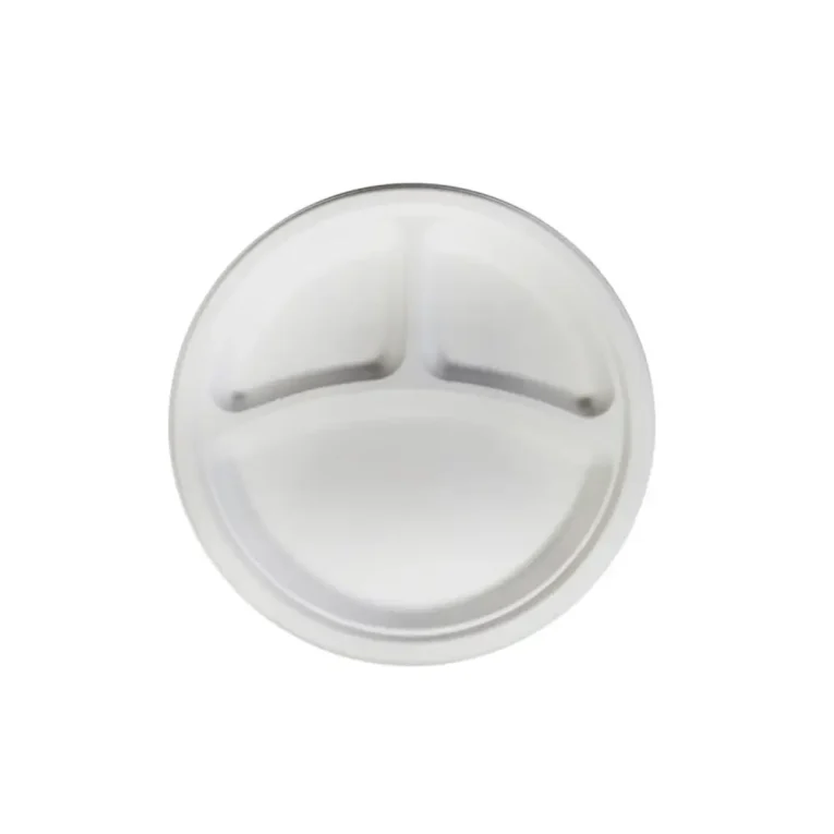 10″ Round Bagasse Dinner Plates – Three Comp – 1