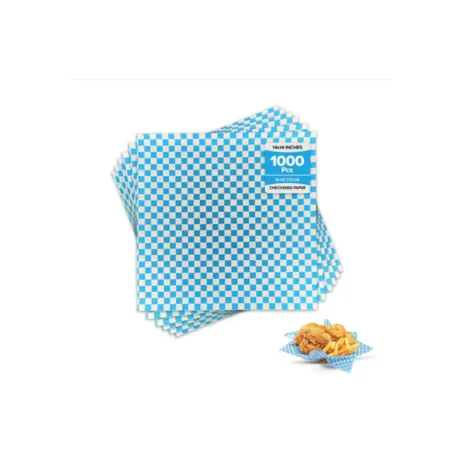 14" x 14" Checkered Grease Resistant Sandwich Paper - Blue