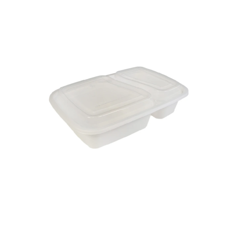 24oz 2 Compartment Rectangle Plastic Container Combo – Value+, White, Case