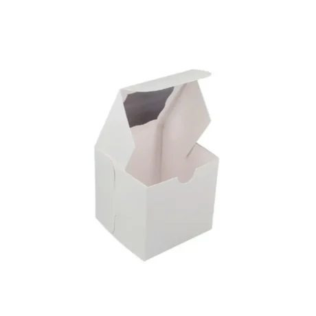 4 x 4 x 4 White Cupcake Boxes W/Window Single