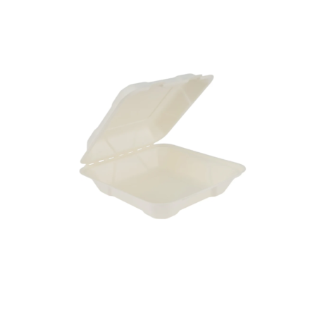 Bagasse Clamshell Food Container – Eco-Craze, 8″ x 8″ x 3″, Single Comp, 50 Pack