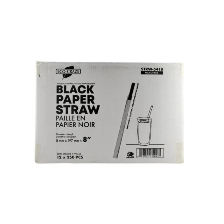8″ Black Paper Milkshake Straw Indiviudally Wrapped – 6mm – Case 3