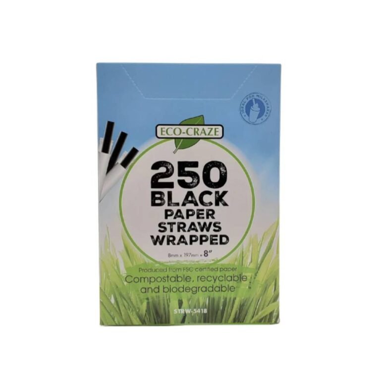 8″ Black Paper Straw Jumbo Individually Wrapped – 8mm