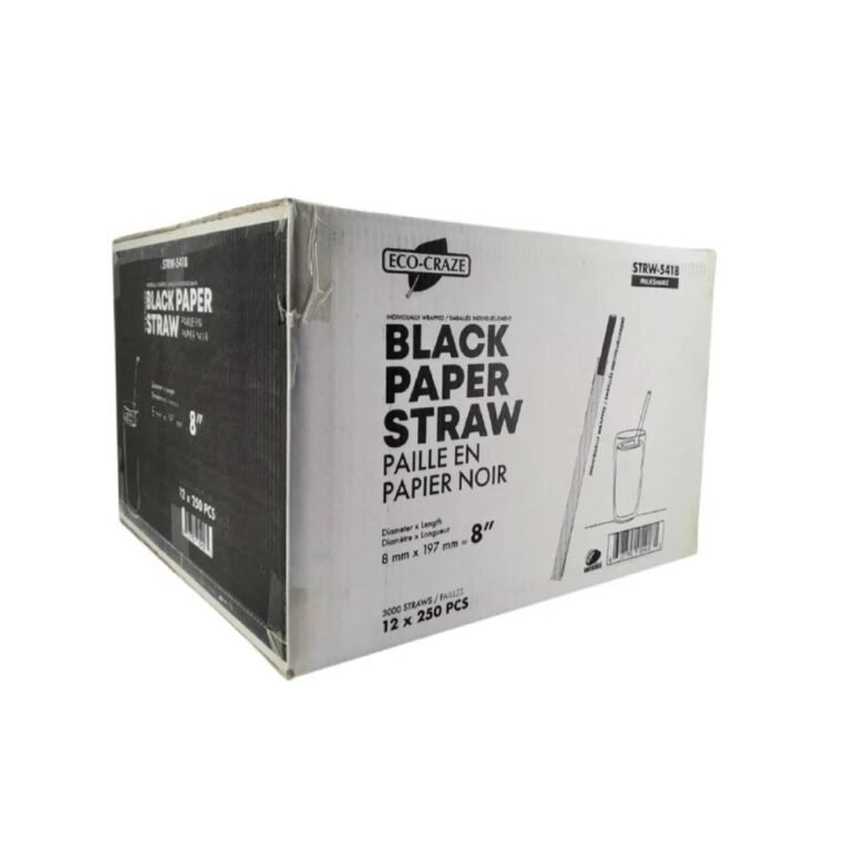 8″ Black Paper Straw Jumbo Individually Wrapped – 8mm – 2