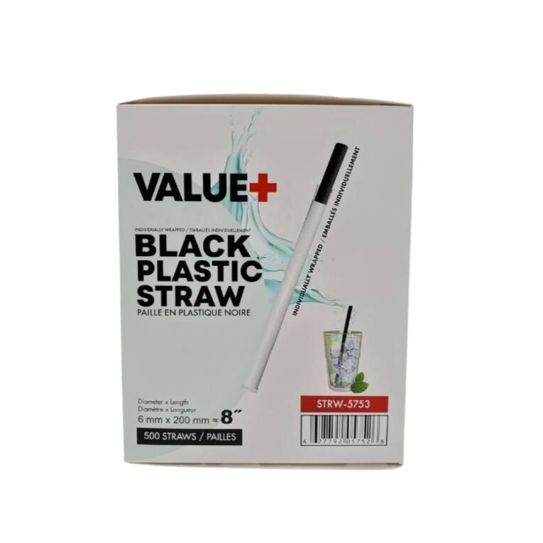 8″ Black Plastic Milkshake Straw Individually Wrapped – 6mm