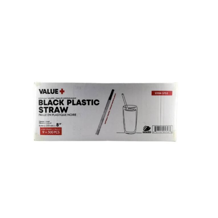 8″ Black Plastic Milkshake Straw Individually Wrapped – 6mm-2
