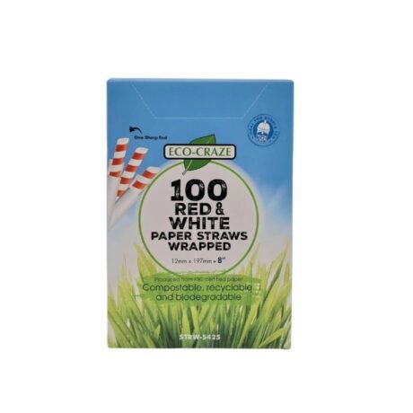8" Red & White Paper Bubbletea Straw Indiviudally Wrapped - Sharp End 12mm - Case