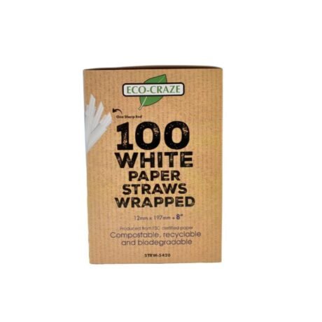 8" White Paper Bubbletea Straw  Indiviudally Wrapped - Sharp End 12mm - Case