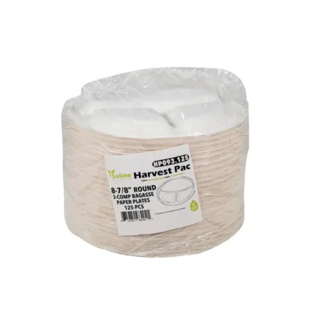 9" Round Bagasse Lunch Plates - Three Comp - 125 Pack