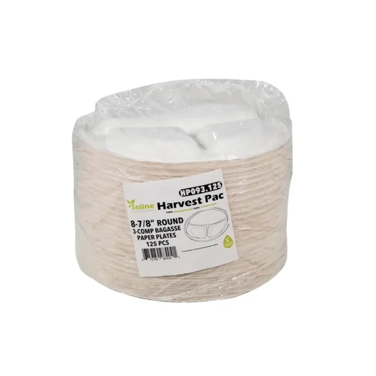 9″ Round Bagasse Lunch Plates – Three Comp – 125 Pack 1