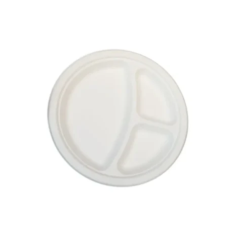 9" Round Bagasse Lunch Plates - Three Comp - Case