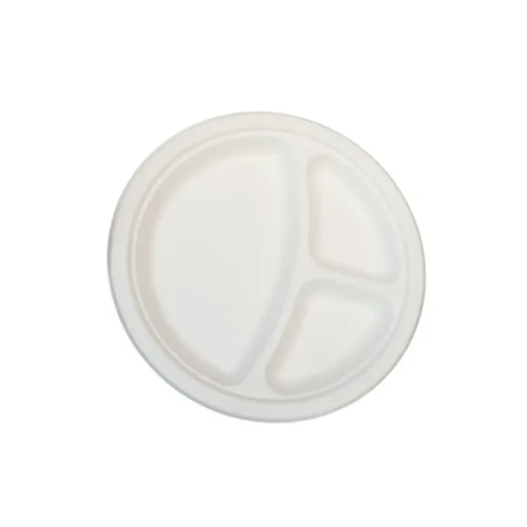 9″ Round Bagasse Lunch Plates – Three Comp – Case 1