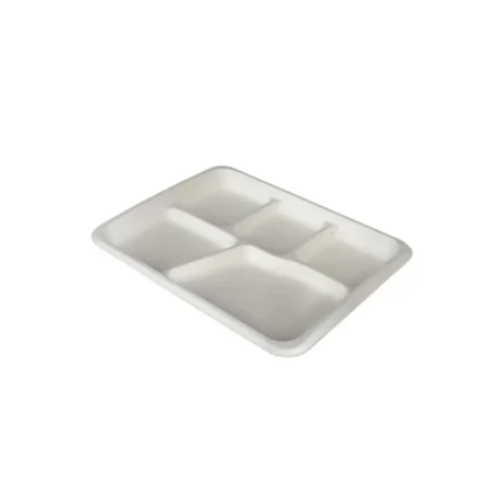 Bagasse 5-Compartment Rectangle Plates - 125 Pack