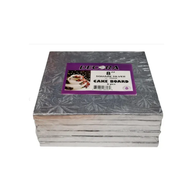 Decora 8″ x 8″ x 0.50″ Cake Board Square Silver 1