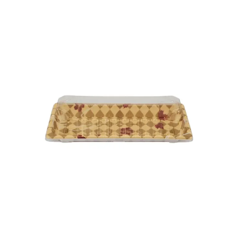 HQ-01 Sushi Tray Full Set – Gold Print Base & Clear Lid Combo 1