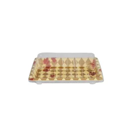 HQ-08 Sushi Tray Full Set - Gold Print Base & Clear Lid Combo