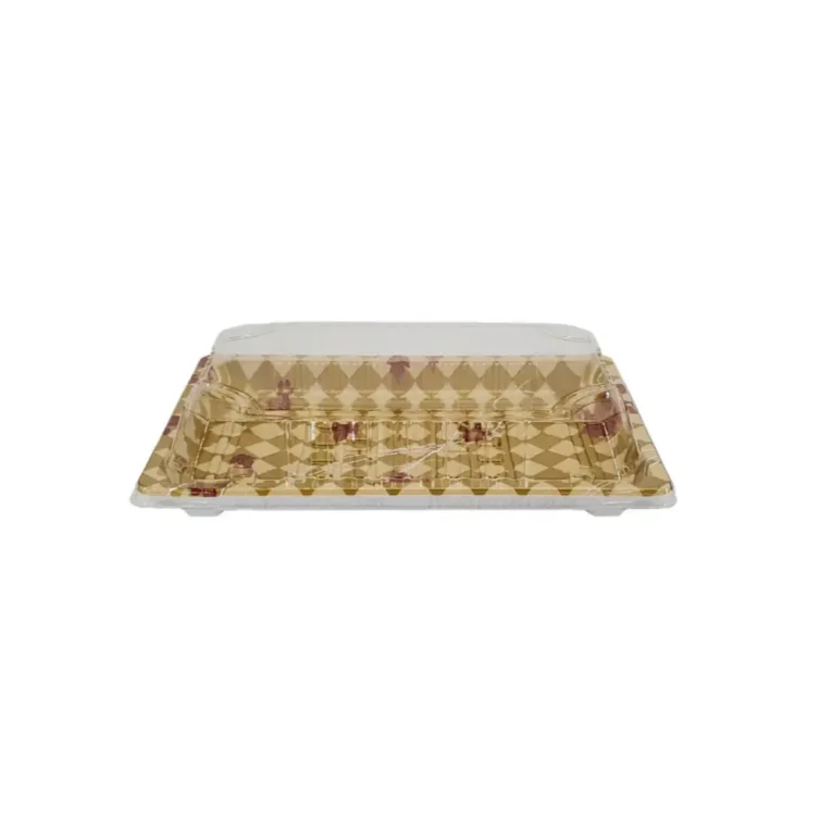 HQ-15 Sushi Tray Full Set – Gold Print Base & Clear Lid Combo 1