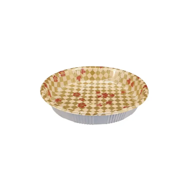 HQ-61 Round 11″ Sushi Party Trays – Gold Print Base & Clear Lid Combo 1