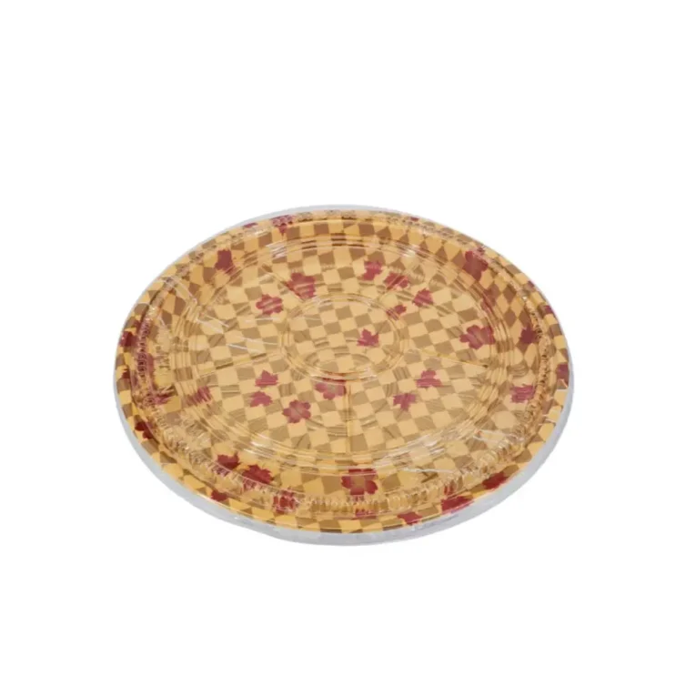HQ-63 Round 13″ Sushi Party Trays – Gold Print Base & Clear Lid Combo 1