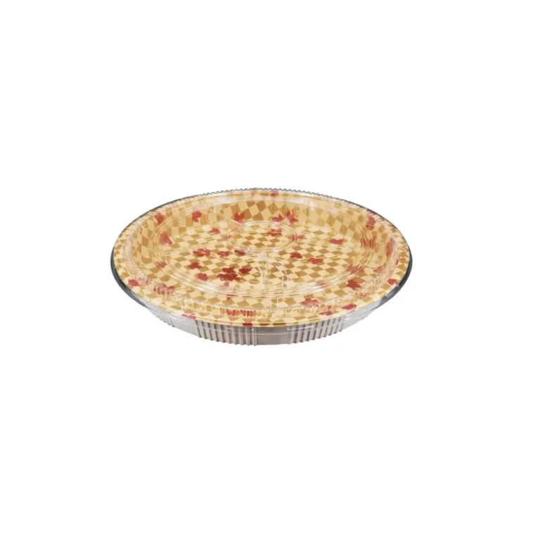 HQ-65 Round 15″ Sushi Party Trays – Gold Print Base & Clear Lid Combo 1