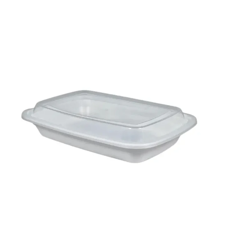 Rectangular T16 White Heavy Duty Container & Clear Lid Combo 16oz 2