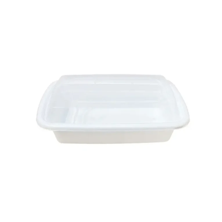 Rectangular T24 White Deep Heavy Duty Container & Clear Lid Combo 24oz 1
