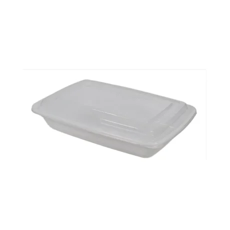 Rectangular T24 White Shallow Heavy Duty Container & Clear Lid Combo 24oz