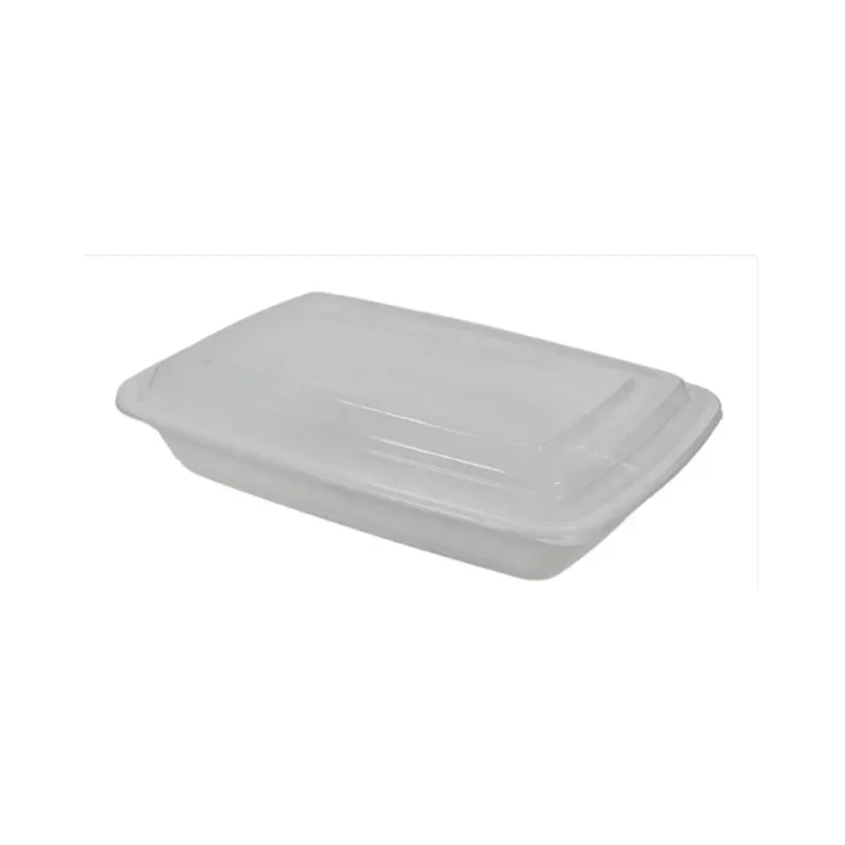 Rectangular T24 White Shallow Heavy Duty Container & Clear Lid Combo 24oz 1