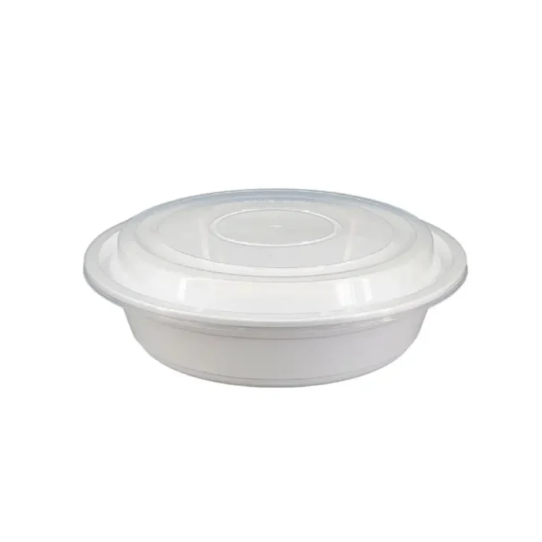 Round RC24 White 7″ Heavy Duty Container & Clear Lid Combo 24oz 1