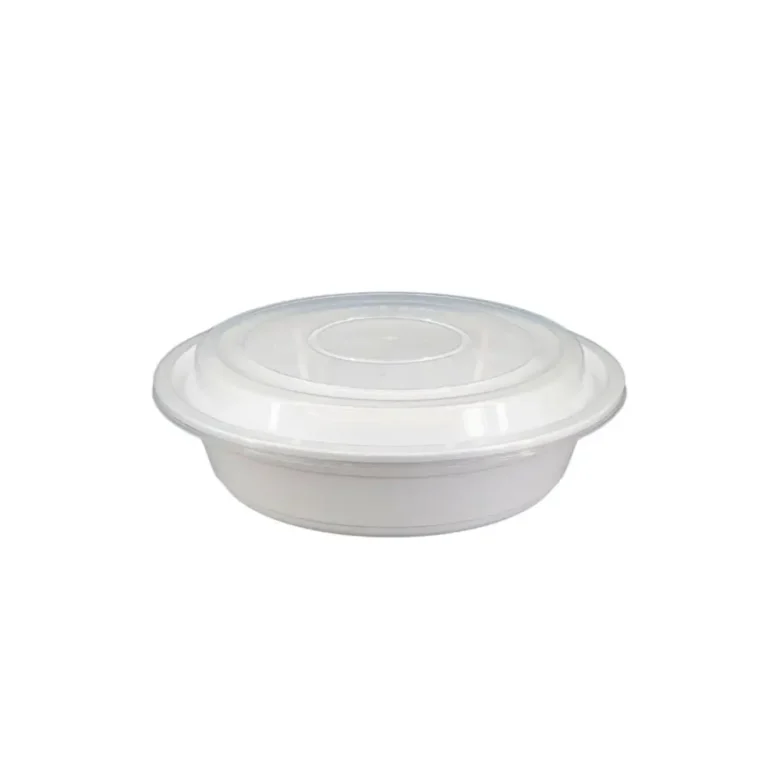 Round RC32 White 7″ Heavy Duty Container & Clear Lid Combo 32oz 1