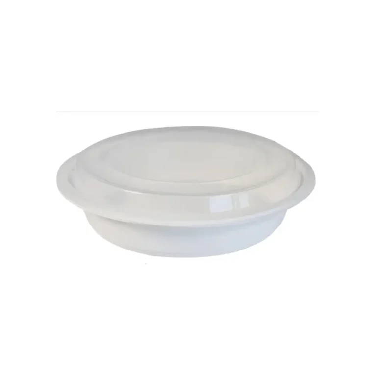 Round RC48 White 9″ Heavy Duty Container & Clear Lid Combo 48oz 1