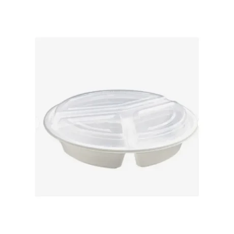 Round RC48 White 9" Heavy Duty Container & Clear Lid Combo 48oz - Three Comp
