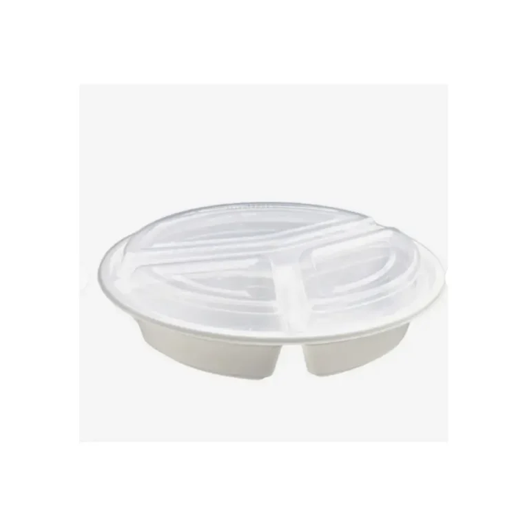 Round RC48 White 9″ Heavy Duty Container & Clear Lid Combo 48oz – Three Comp 1