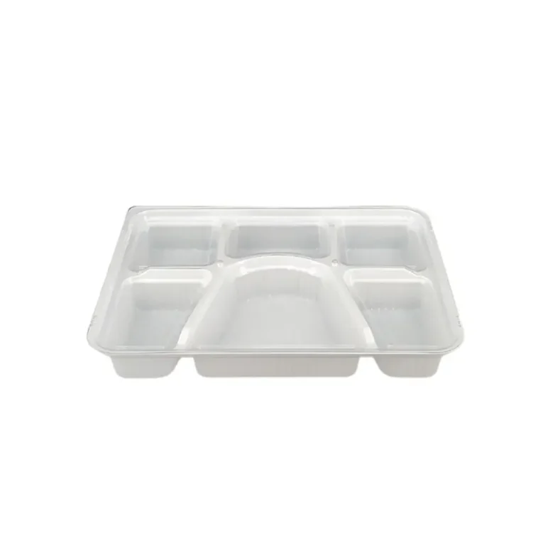 White Plastic 6-Compartment Thali Serving Tray – 20 Pack 1