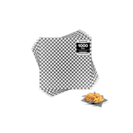 12" x 12" Checkered Grease Resistant Sandwich Paper - Black