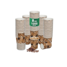 8oz Hot Paper Cups – Printed Ebony, EcoLuxe Goods, Case
