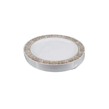 7.5″ Round Hot Stamping Plate – White/Gold, 20 Pack