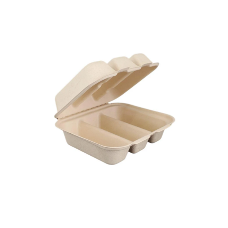 Bagasse Hinged Taco Container 3 Compartment - Eco-Craze, Case