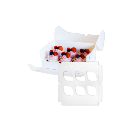 Cupcake Insert for 6 Cupcake Box W/Window – White, 10″ x 10″ x 4″, EB, Case